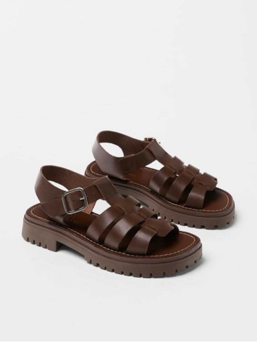 ZARA Brown Leather Fisherman-Style Kids Sandals